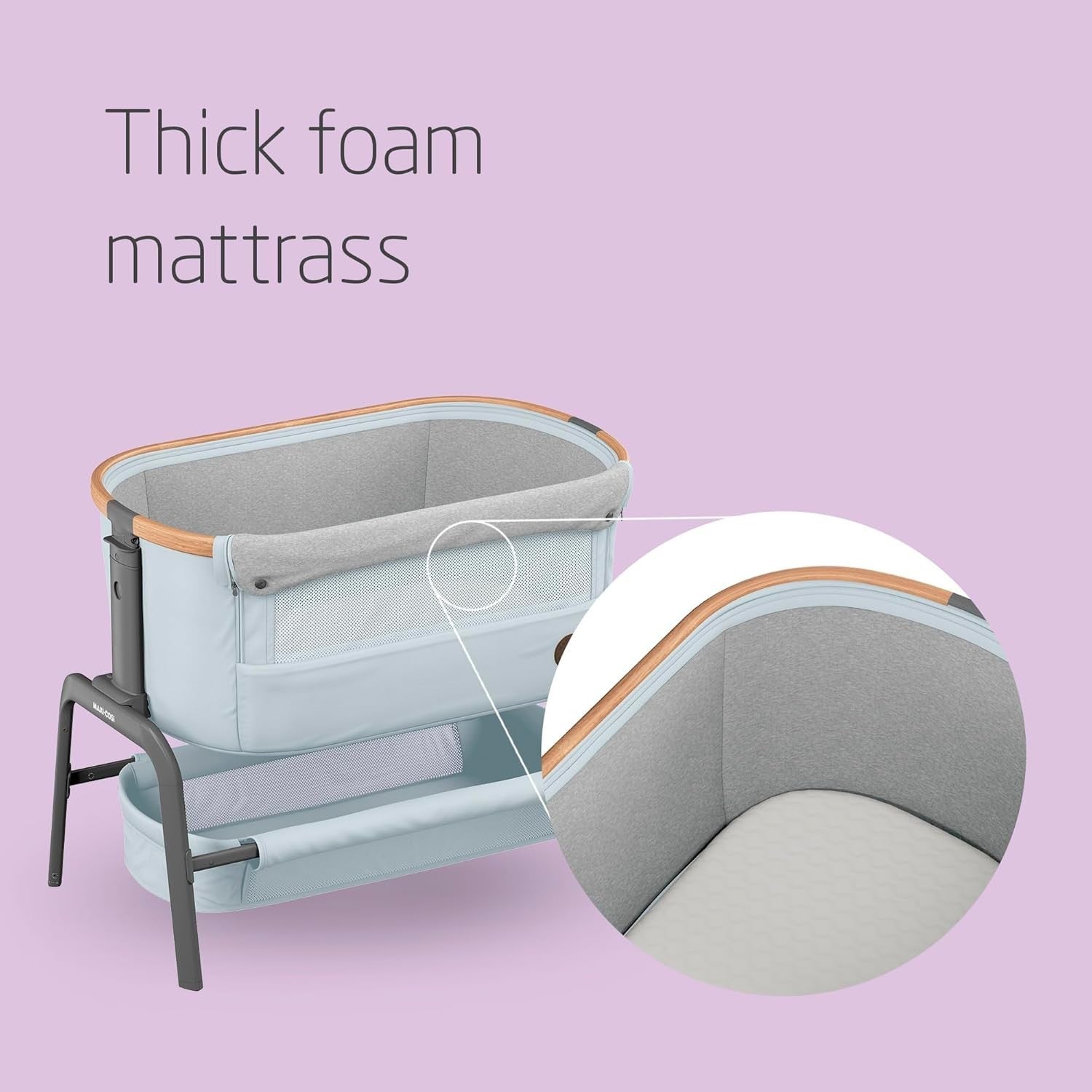 Foldable Baby Bedside Crib Co-Sleeper Adjustable Height with Mattress Grey