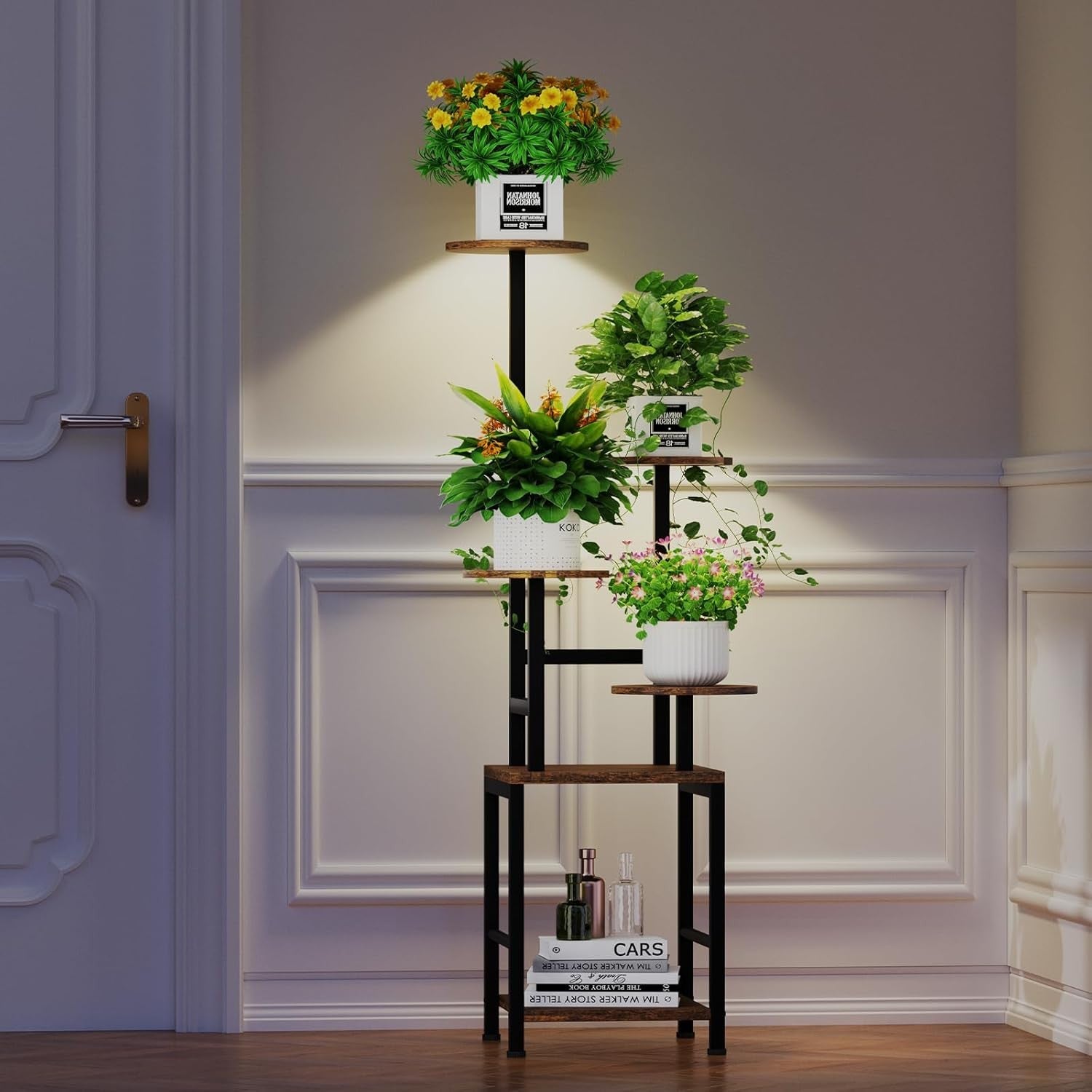 5-Tier Metal Plant Stand with Adjustable LED Grow Light | Indoor Corner Shelf