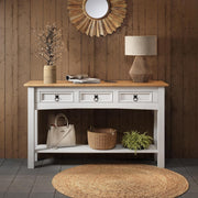 White 3-Drawer Console Table 122x32x73cm Rustic Storage Hall Table