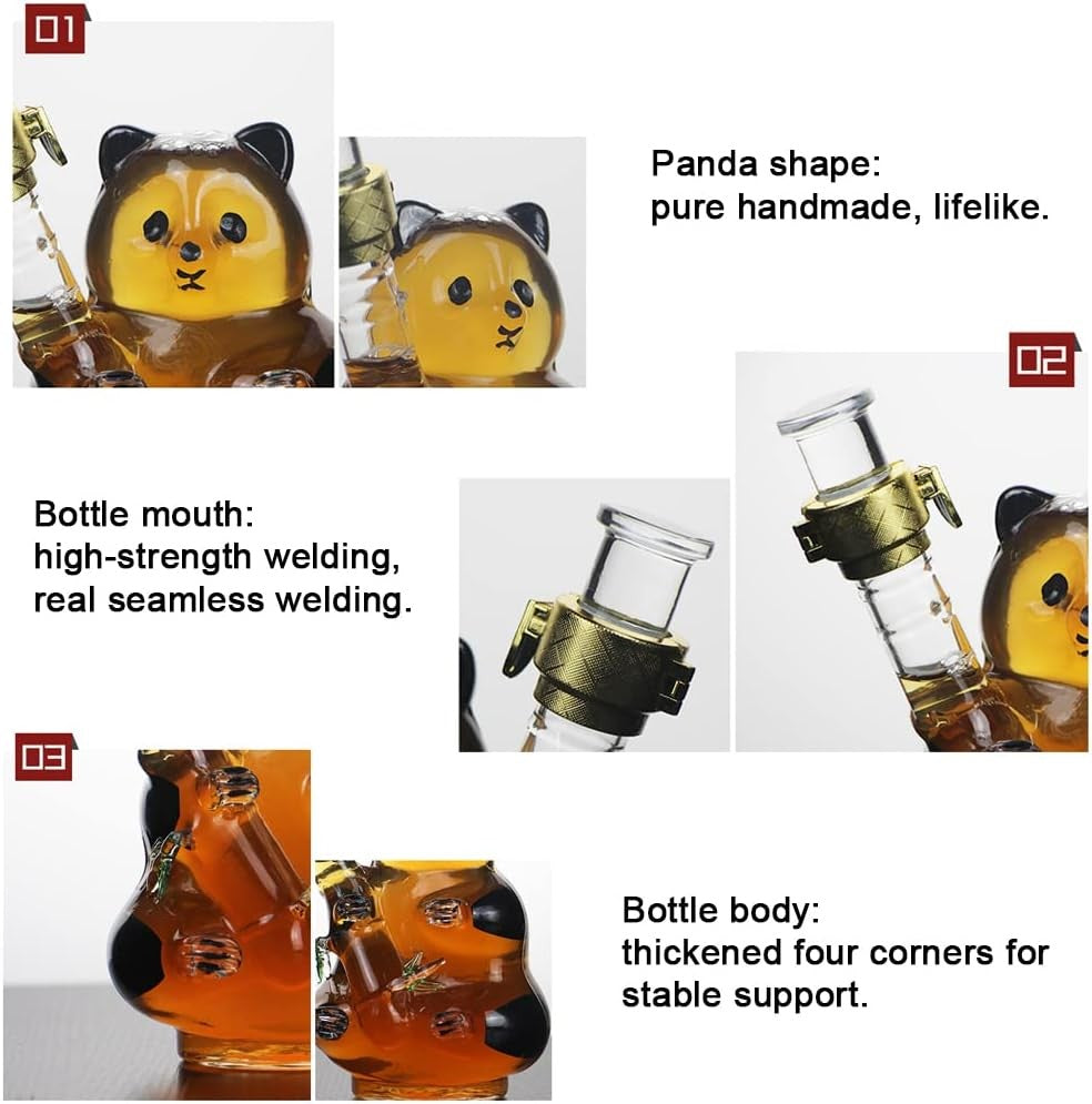Cute Panda Whiskey Decanter 500ml Glass Animal Drink Dispenser Gift for Men Wome
