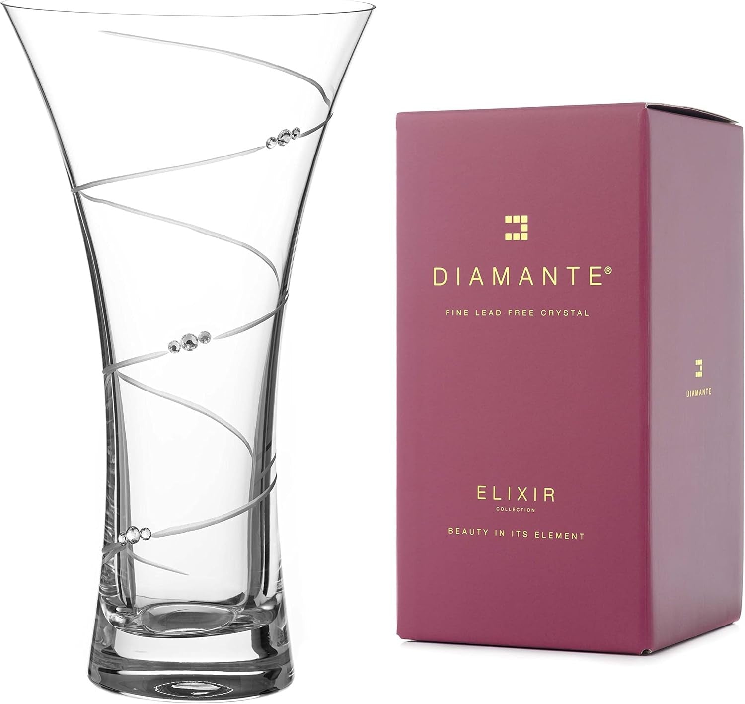 Crystal Glass Trumpet Flower Vase 25cm Tall Swirl Design Modern Home Décor