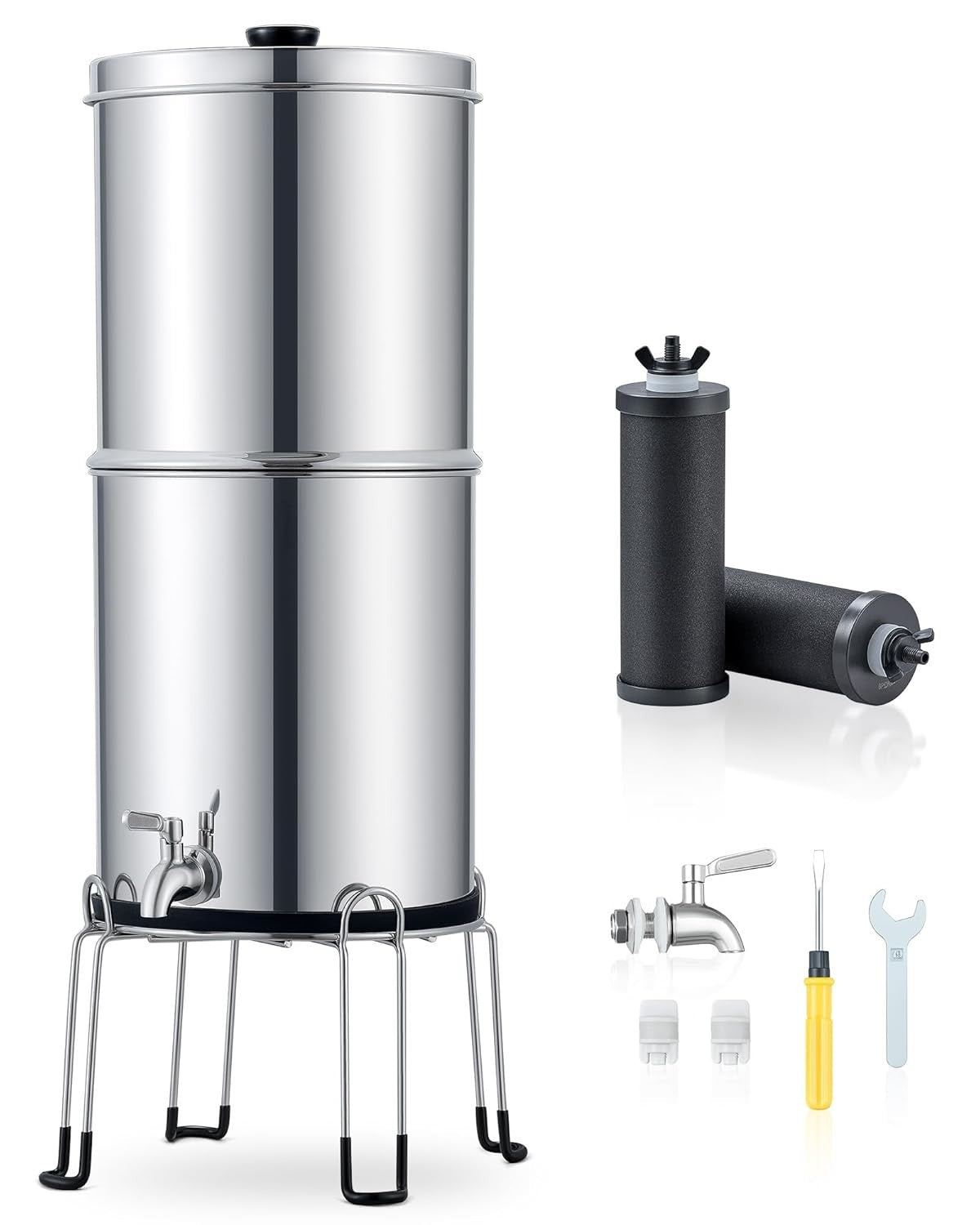 Gravity Fed Water Filter 8.5L Stainless Steel Countertop Purifier Stand