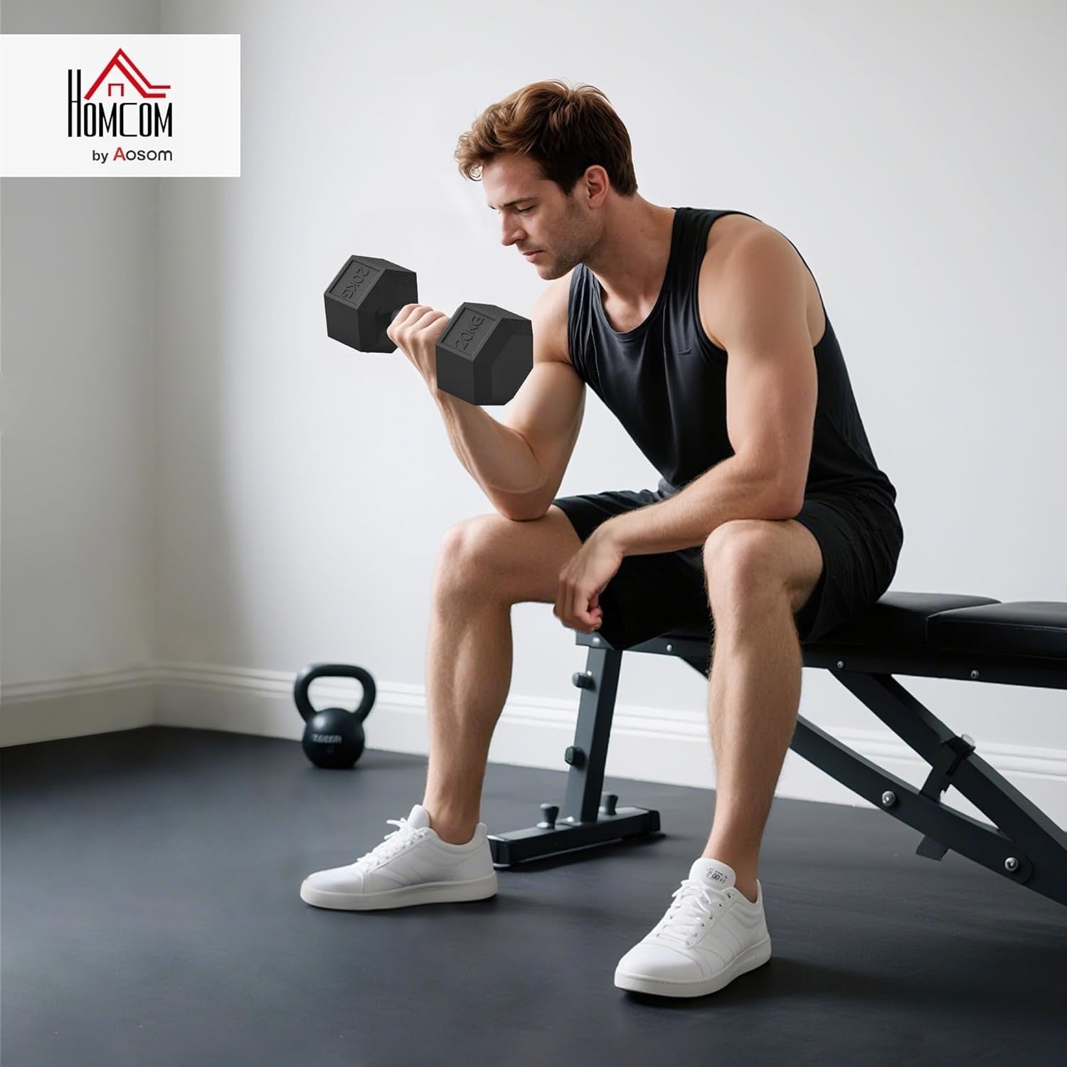 20kg Rubber Hex Dumbbell Single Anti Roll Steel Core Home Training