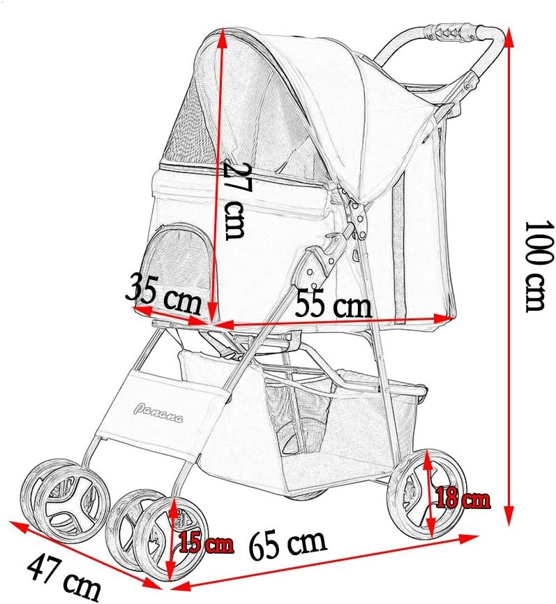 Pet Stroller Pushchair Folding 4 Wheel Dog Cat Pram Travel Carrier Black