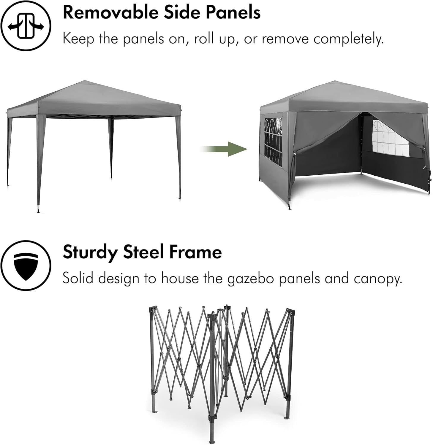 3x3M Grey Pop Up Gazebo With Removable Sides Waterproof Garden Party Tent