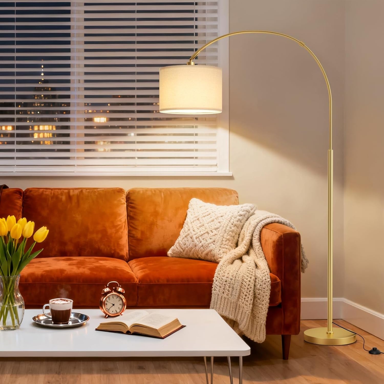 Gold Arc Floor Lamp Remote Dimmable Corner Standing Light Modern Tall Lamp