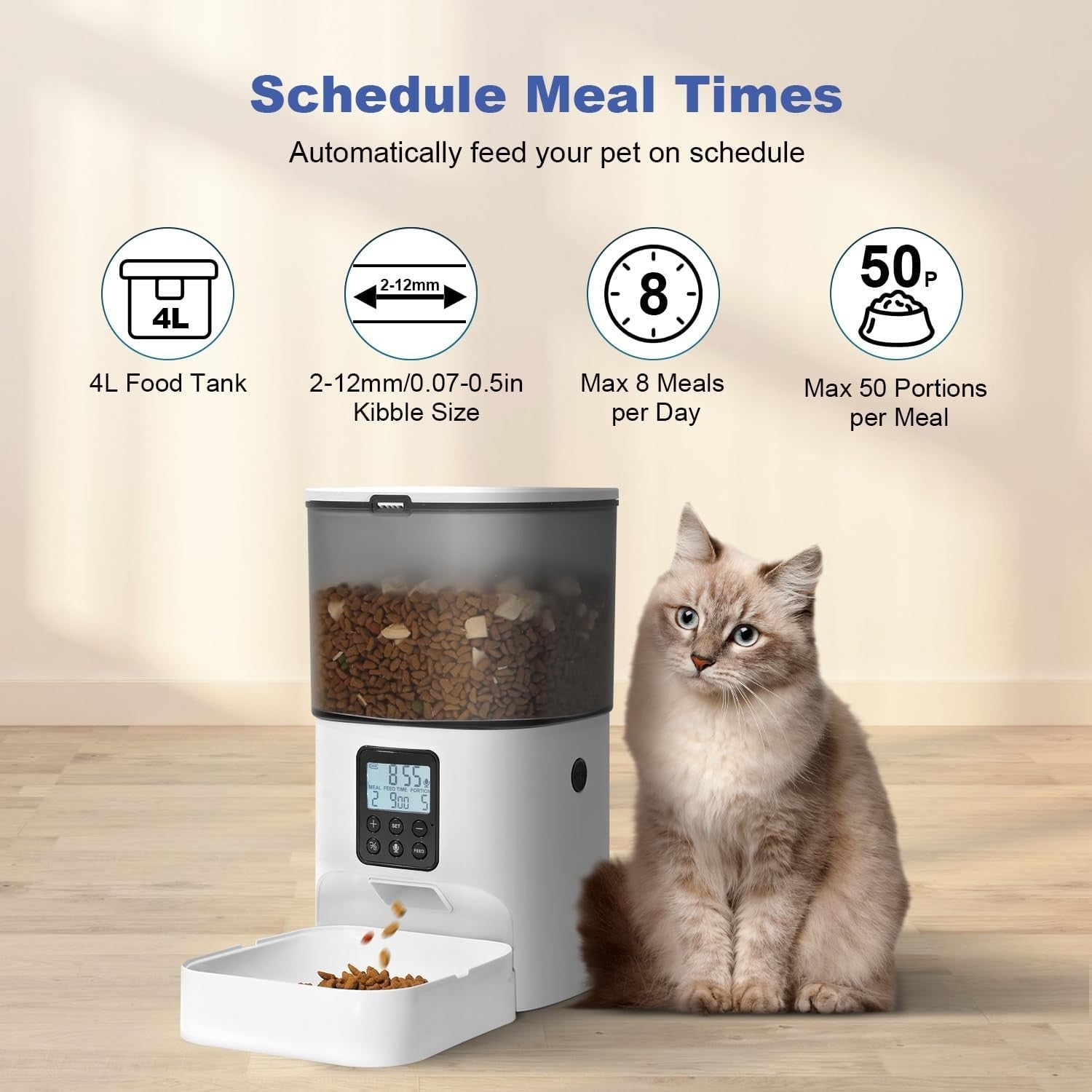 Automatic Cat Feeder 4L Timed Pet Food Dispenser 8 Meals Voice Record