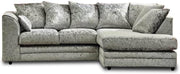 Silver Crush Velvet L-Shaped Sofa Settee – Foam Filled, Fire Resistant Couch