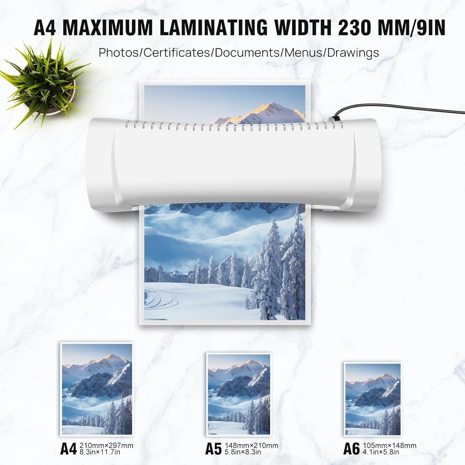 A4 Laminator Hot Cold Fast Warm-Up Anti-Jam Bubble-Free Home