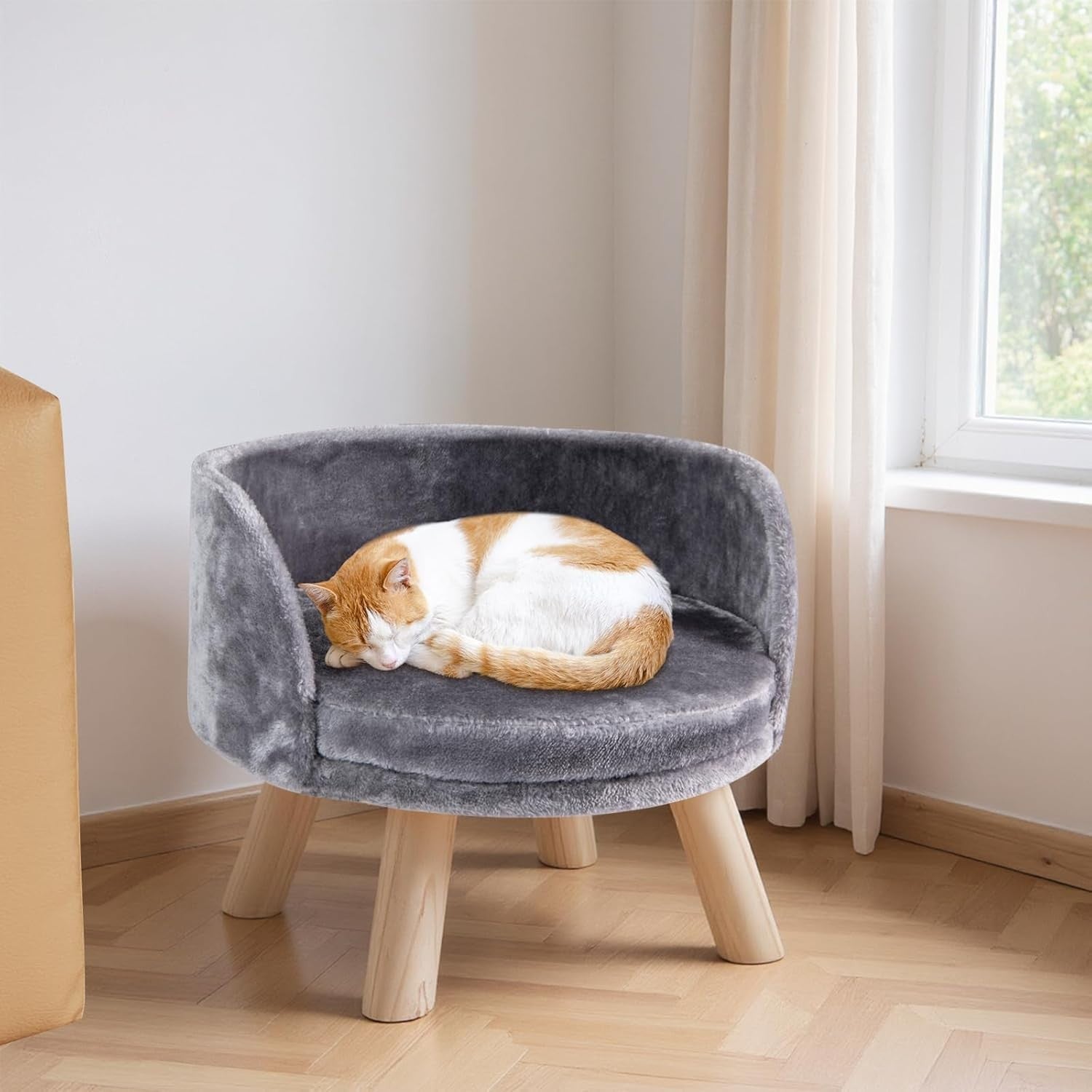 Elevated Pet Sofa Bed Dog Cat Couch w Removable Cushion Wood Legs