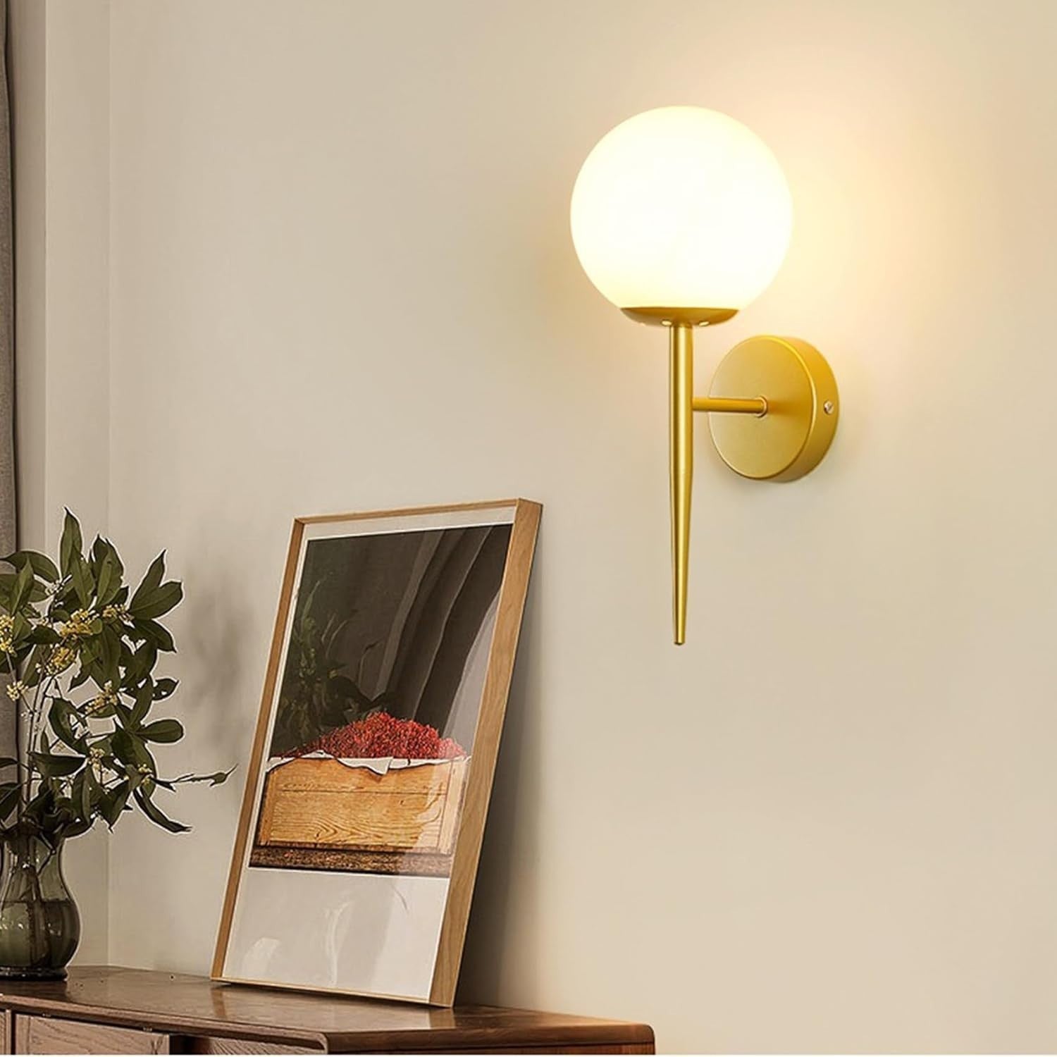 Adjustable Gold LED Wall Light with Glass Shade for Bedroom & Hallway