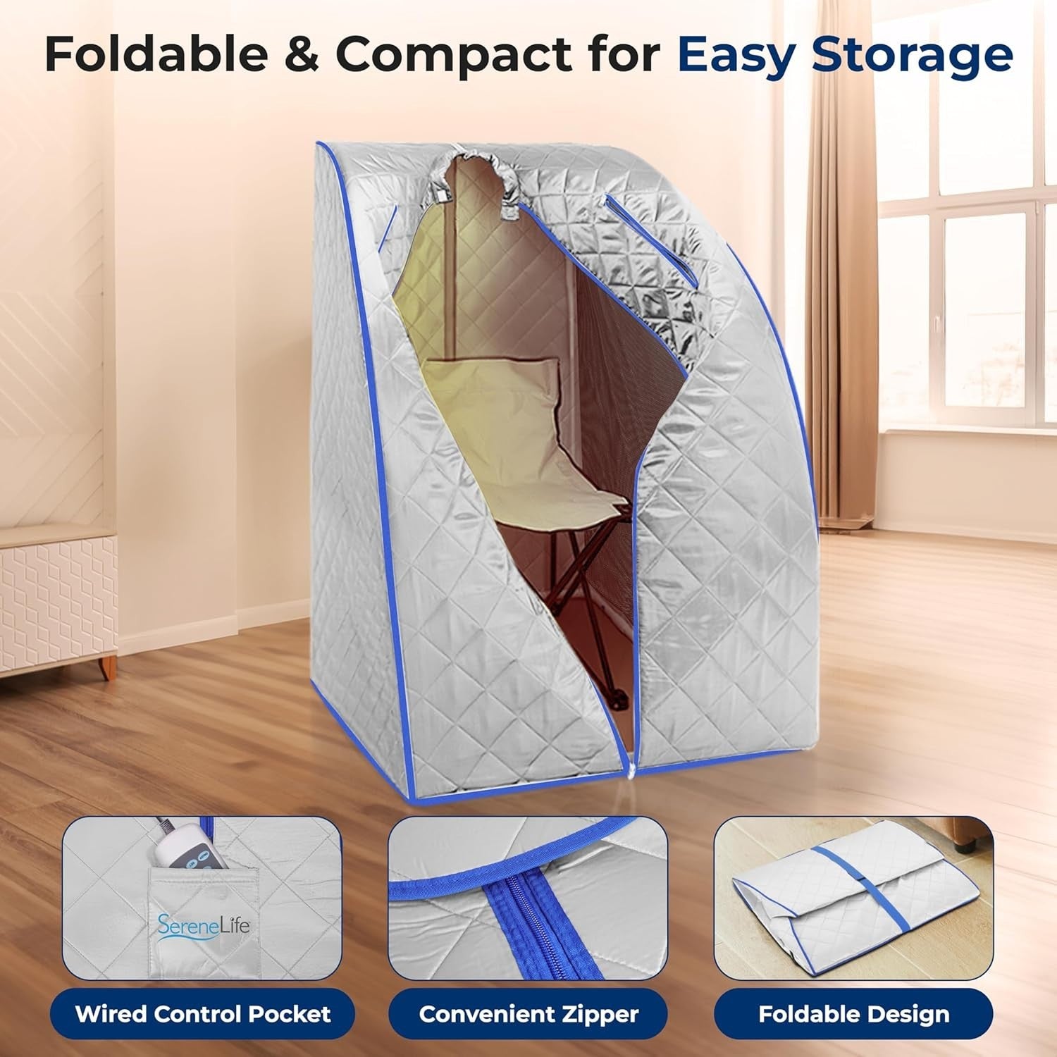 Portable 1-Person Infrared Sauna Tent – Home Steam Sauna w/ Foot Pad & Chair