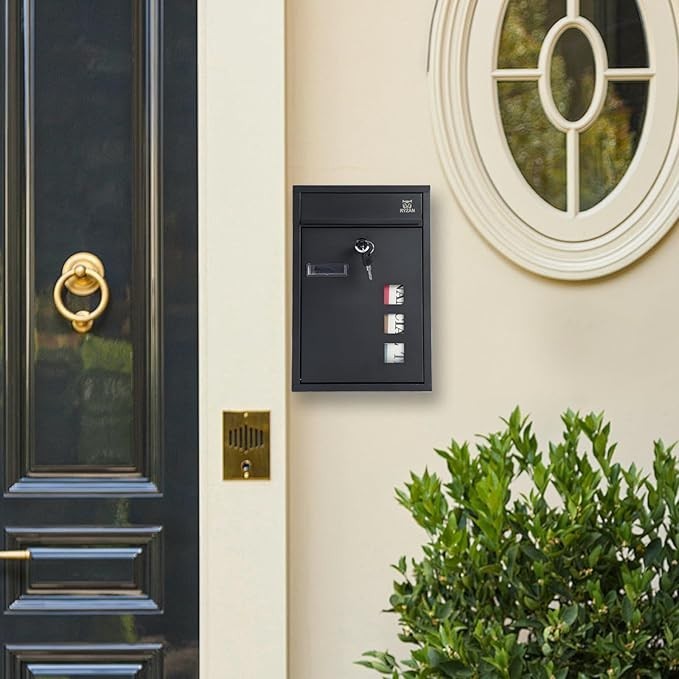 Lockable Wall Mounted Mailbox Outdoor Post Box Waterproof Steel 8.5x21.5x32cm