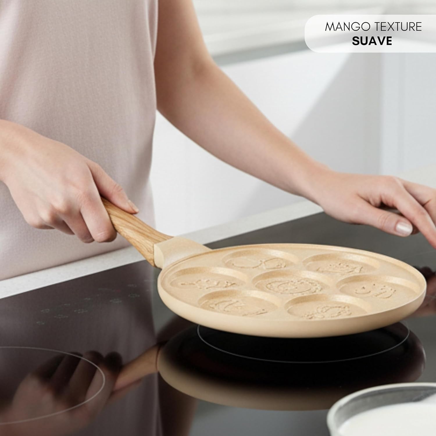 Beige 7 Smiley Pancake Pan 26cm Non-Stick Crepe Maker Induction Gas Safe