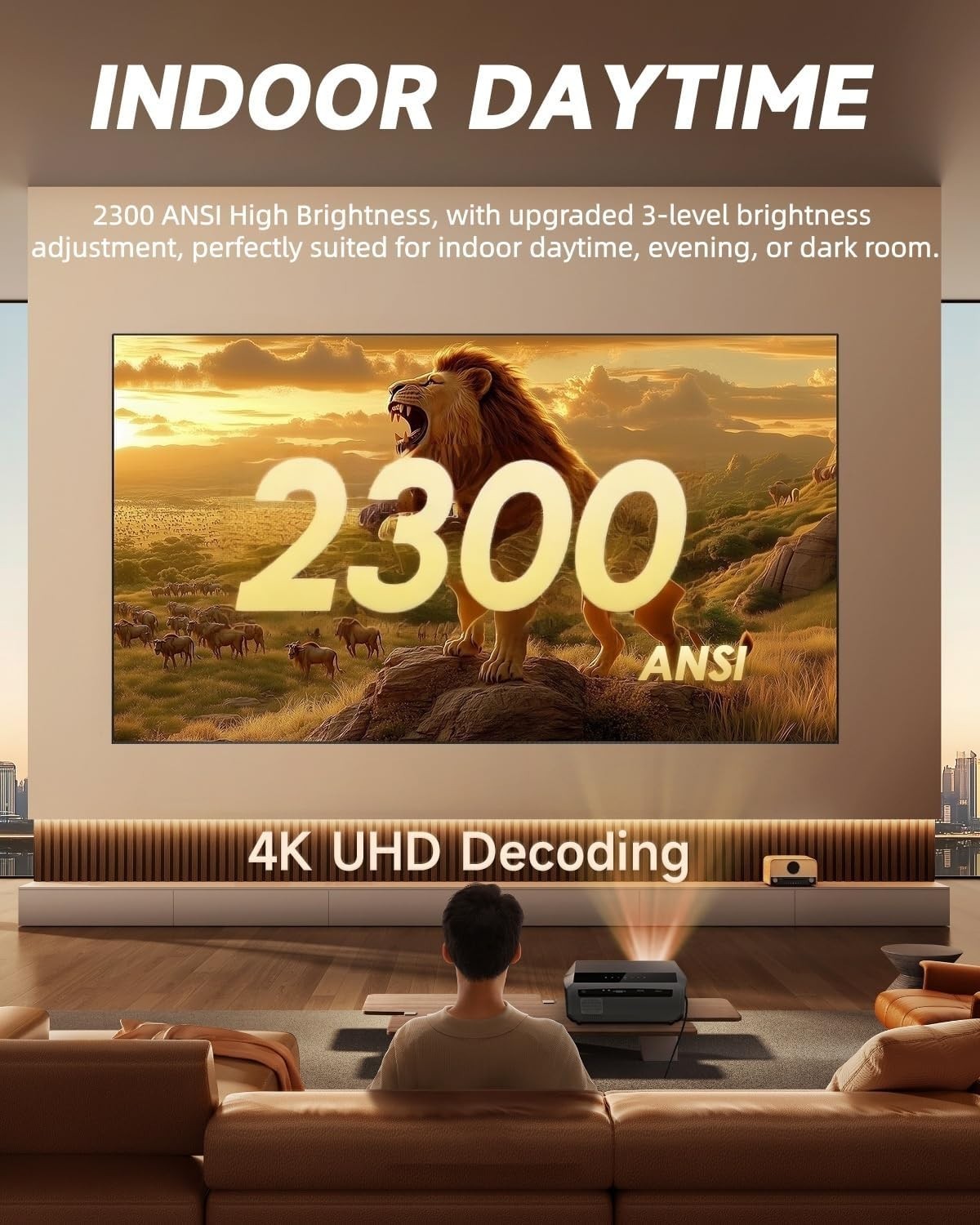4K Smart Projector 2300 ANSI Google TV WiFi 6 Bluetooth HDR