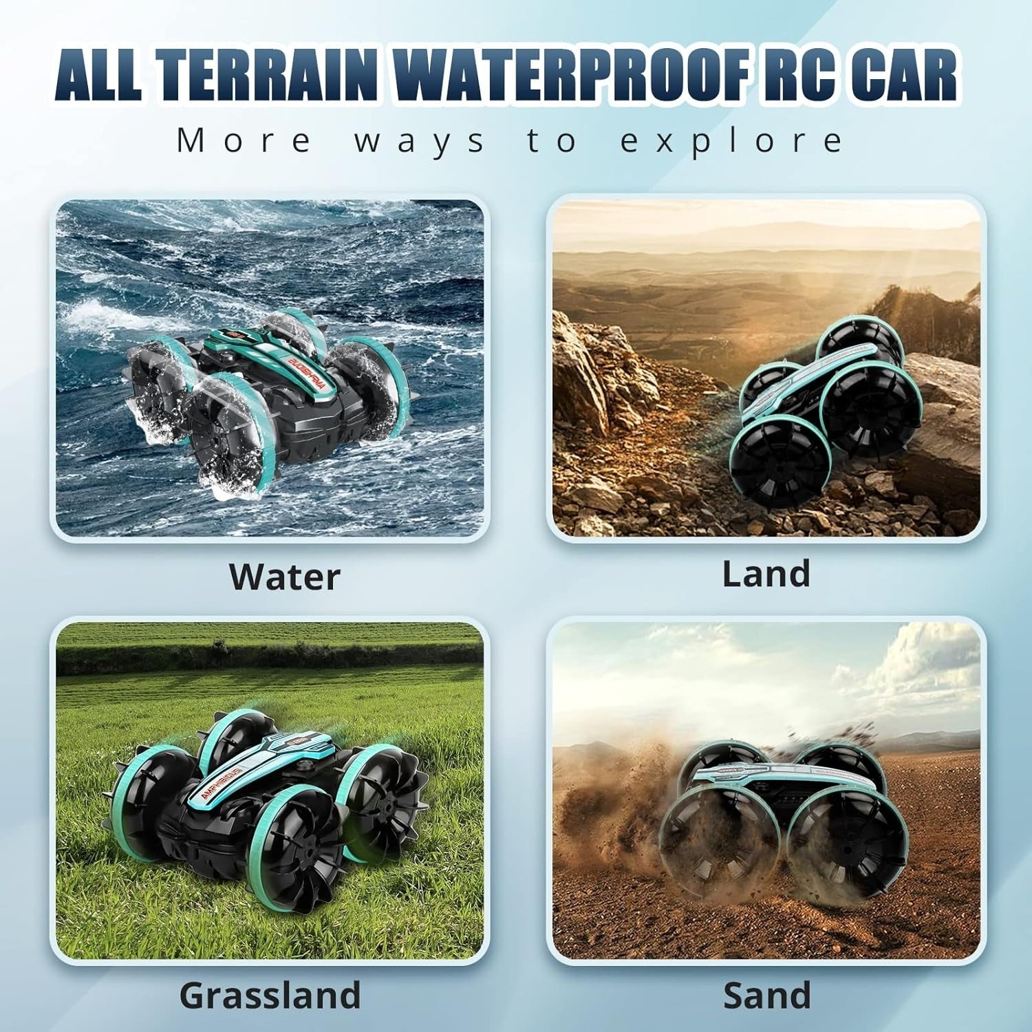 Amphibious RC Car 4WD for Kids 4-9+, Waterproof Remote Control Stunt Car