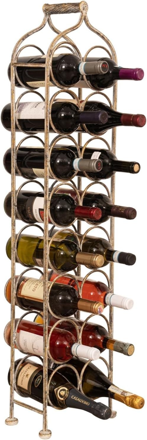 16 Bottle Floor Wine Rack Metal Freestanding Tall Storage Holder Antique White