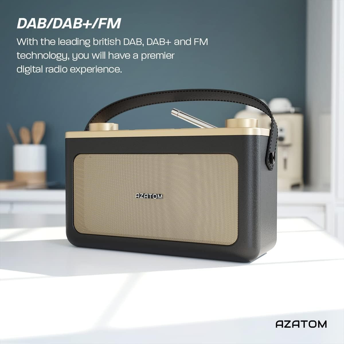 Black Gold DAB DAB+ FM Bluetooth Portable Radio Dual Alarm Leather Style