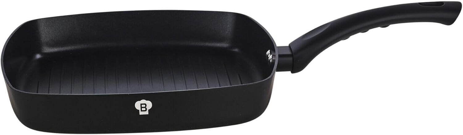 15pcs Matte Black Non Stick Cookware Set with Grill Pan & Soft-Touch Handles