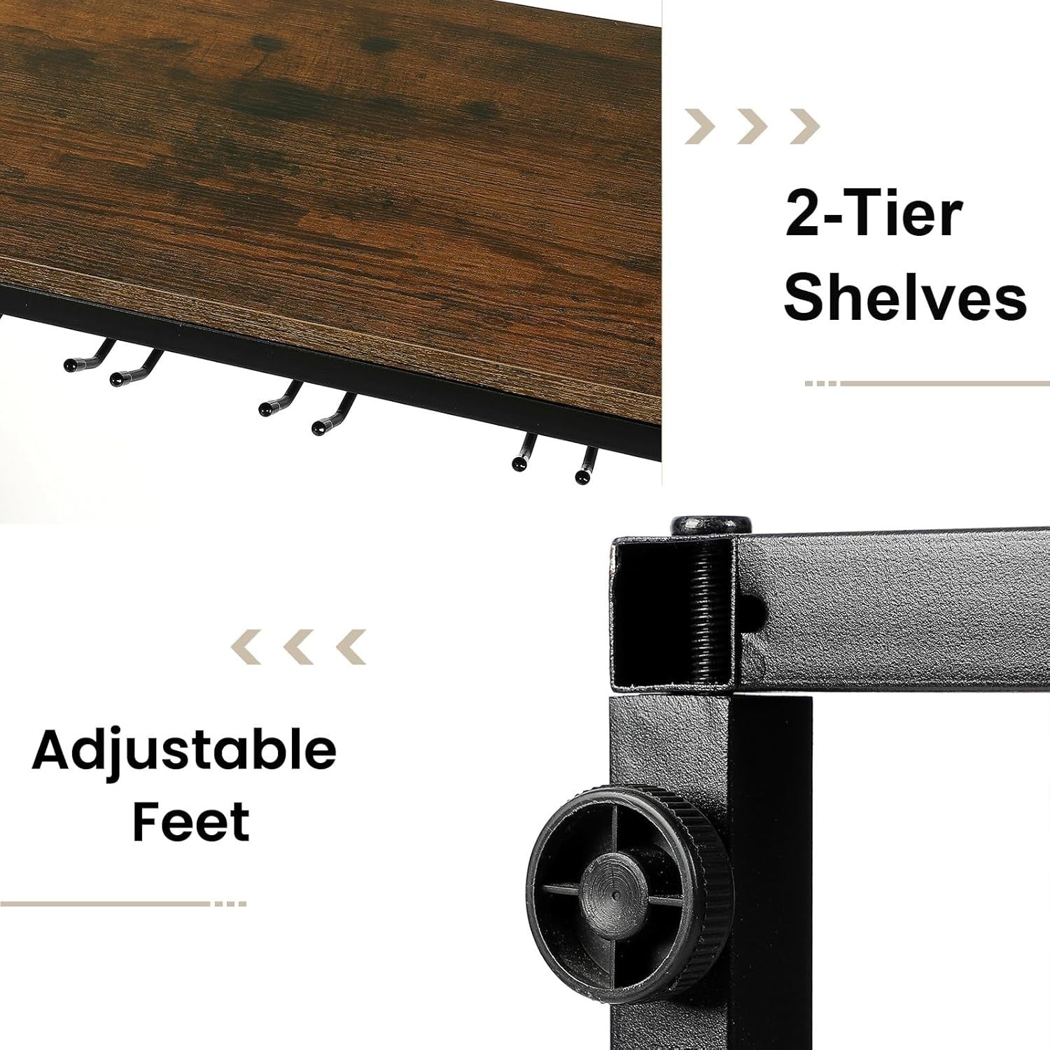 Large Wine Rack Storage Shelf with Glass Holder, 6-Tier Metal & Wood