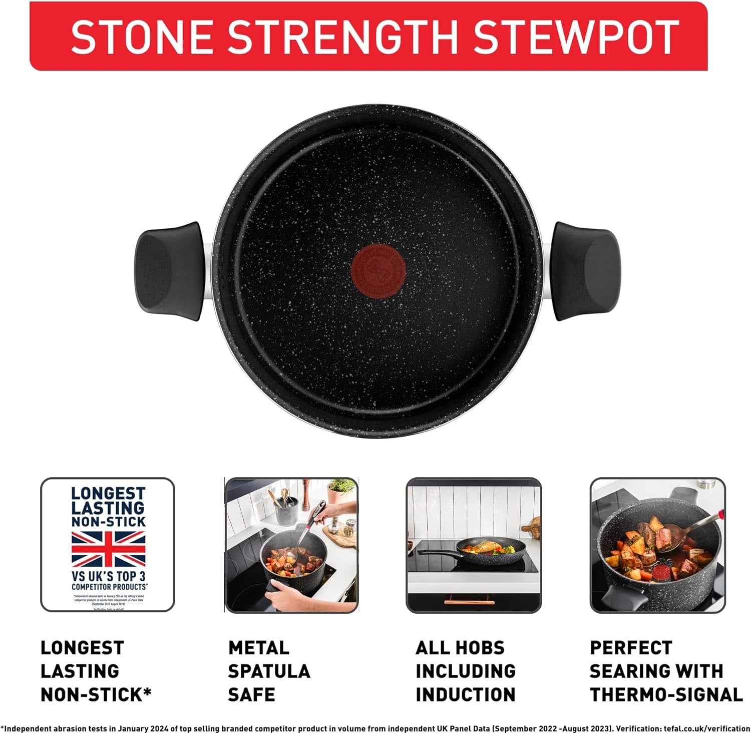 24cm Stone Black Non Stick Durable Coating Casserole Pot with Lid Induction Safe