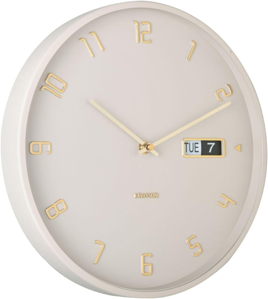 Silent Aluminium Wall Clock 40cm Flip Date Display Modern Grey Decor