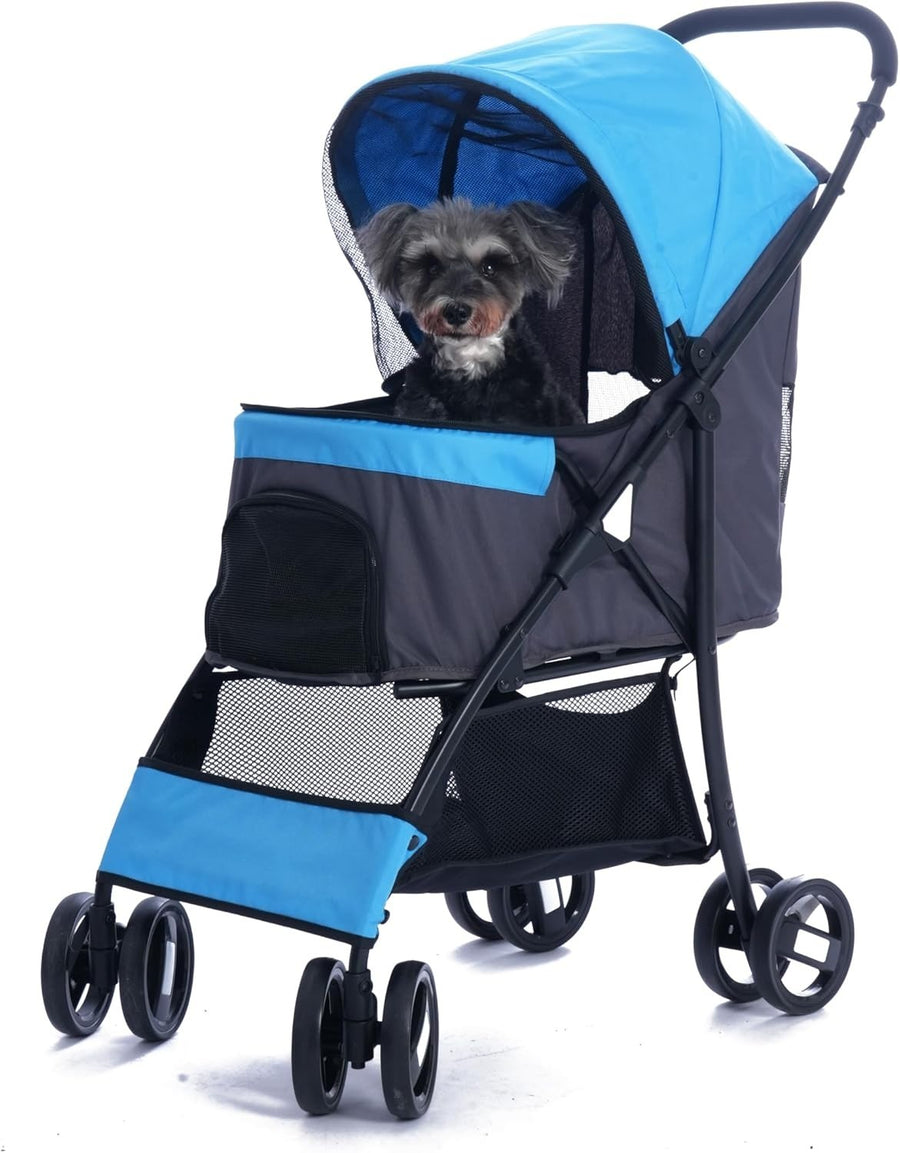 Pet Stroller for Small Medium Dogs Cats Foldable Travel Carrier w/ Swivel Wheels