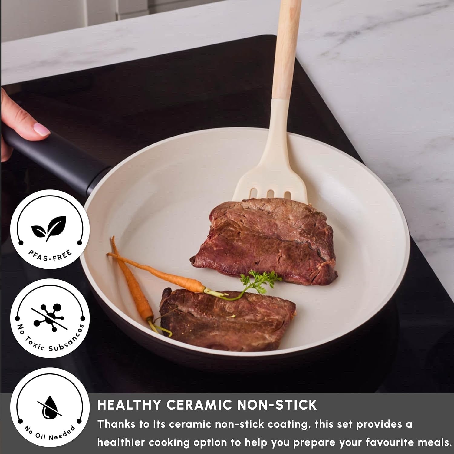 7pcs Bronze Finish Ceramic Non Stick Induction Cookware Set with Glass Lids