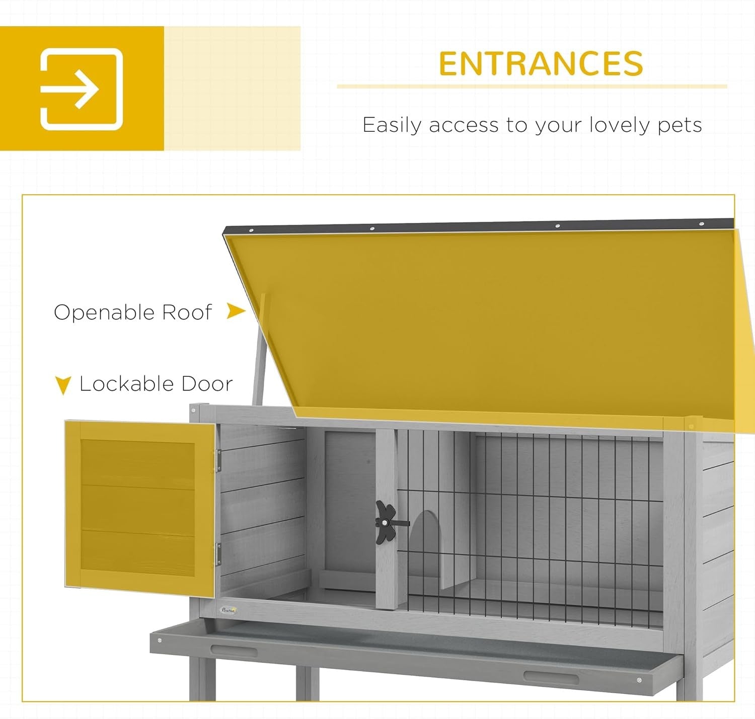Guinea Pig Hutch Wooden Small Animal Cage Raised Outdoor with Tray Roof