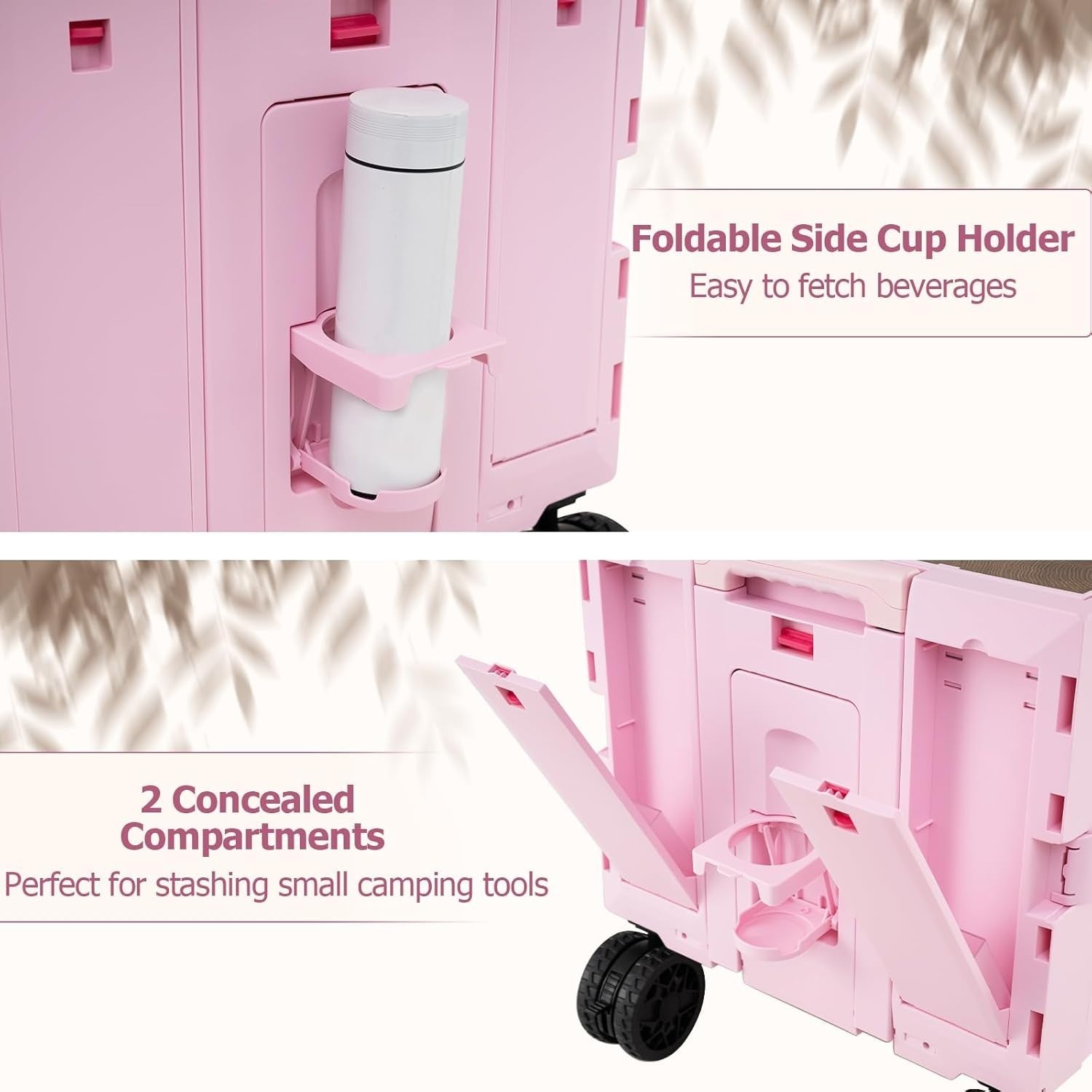 Pink 150L Folding Shopping Trolley Collapsible Wagon Cart w/ Telescopic Handle