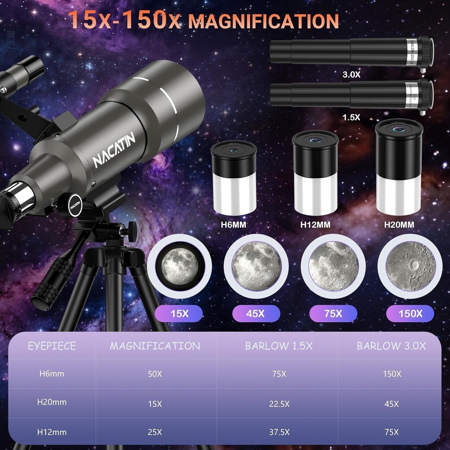 70mm Aperture Kids & Beginners Telescope with Tripod, Phone Adapter & Remote