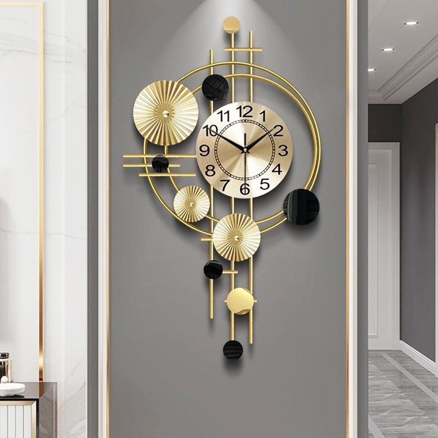 Luxury Silent Wall Clock Gold 30” Metal Art Deco Modern Home Decor