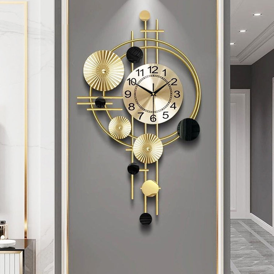 Luxury Silent Wall Clock Gold 30” Metal Art Deco Modern Home Decor
