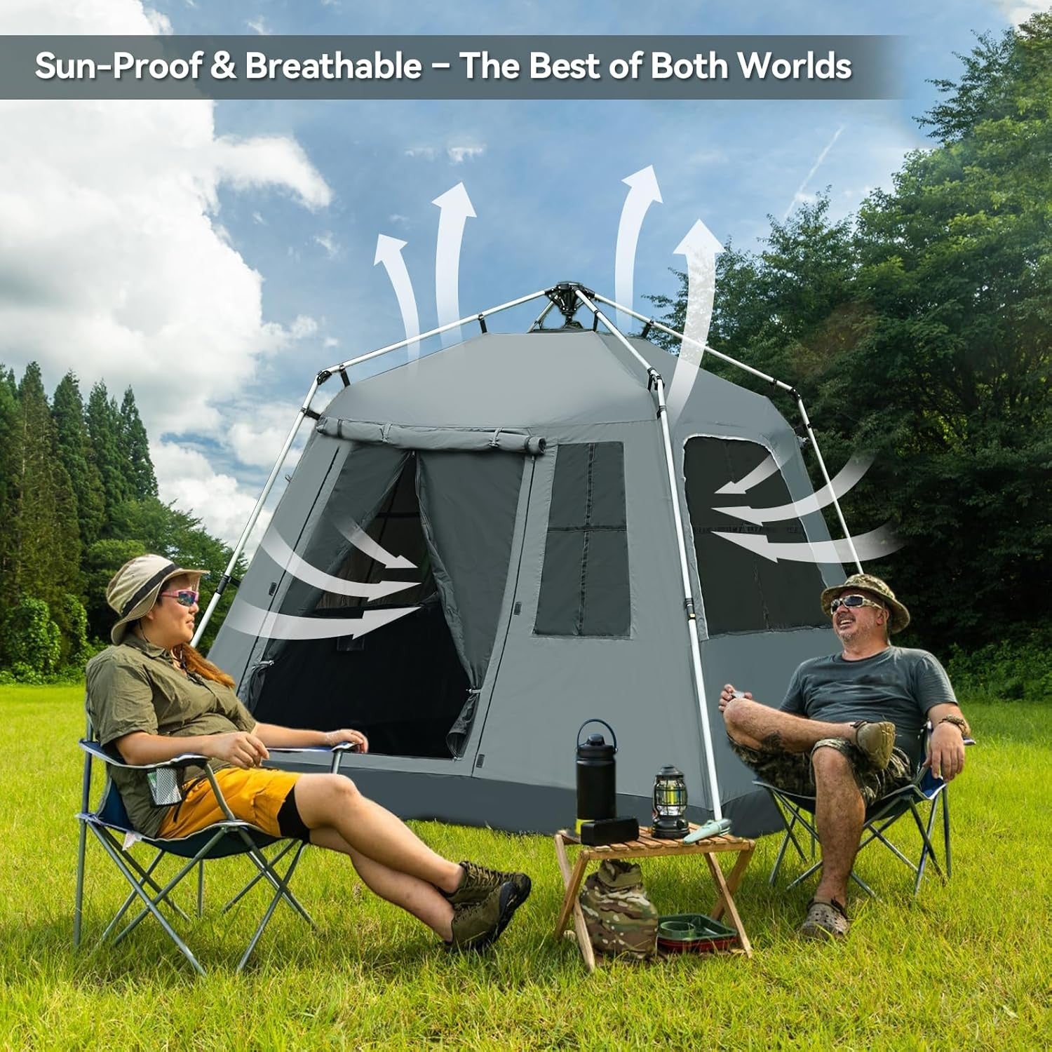 4 Person Pop Camping Tent Waterproof UV Dome w Sunshade