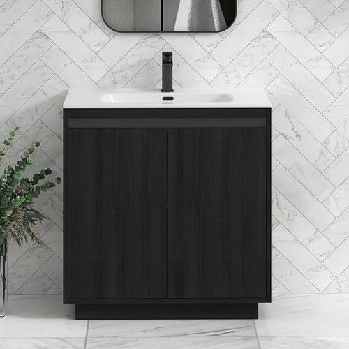 800mm Black Floor Standing Vanity Unit with Basin Sink 2 Door Bathroom Cabinet
