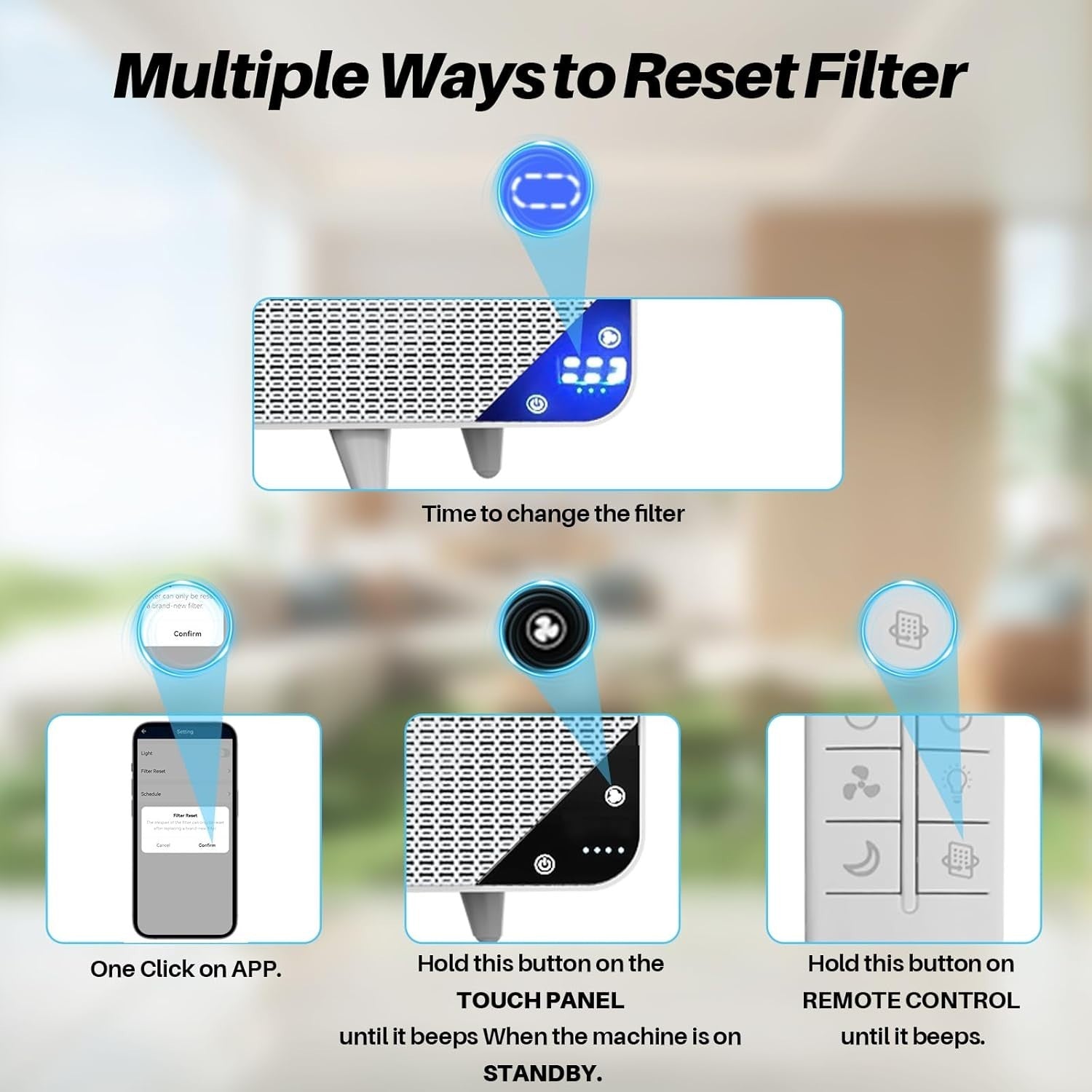 Wall Mounted HEPA Air Purifier Large Room WiFi Auto Sleep Mode