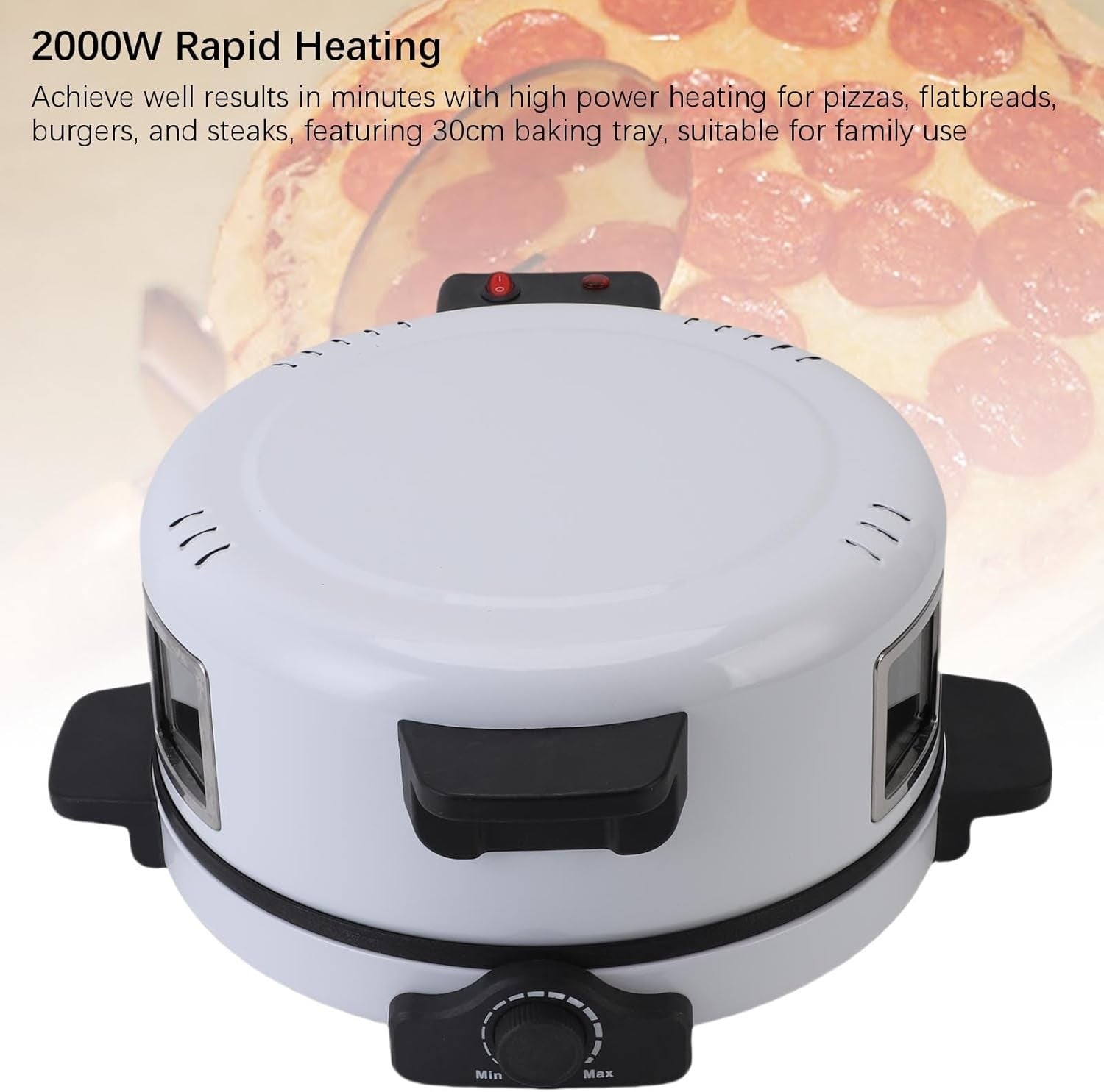 Electric Pizza Oven 2000W | 12" Nonstick Plate 440°C Fast Heat Countertop