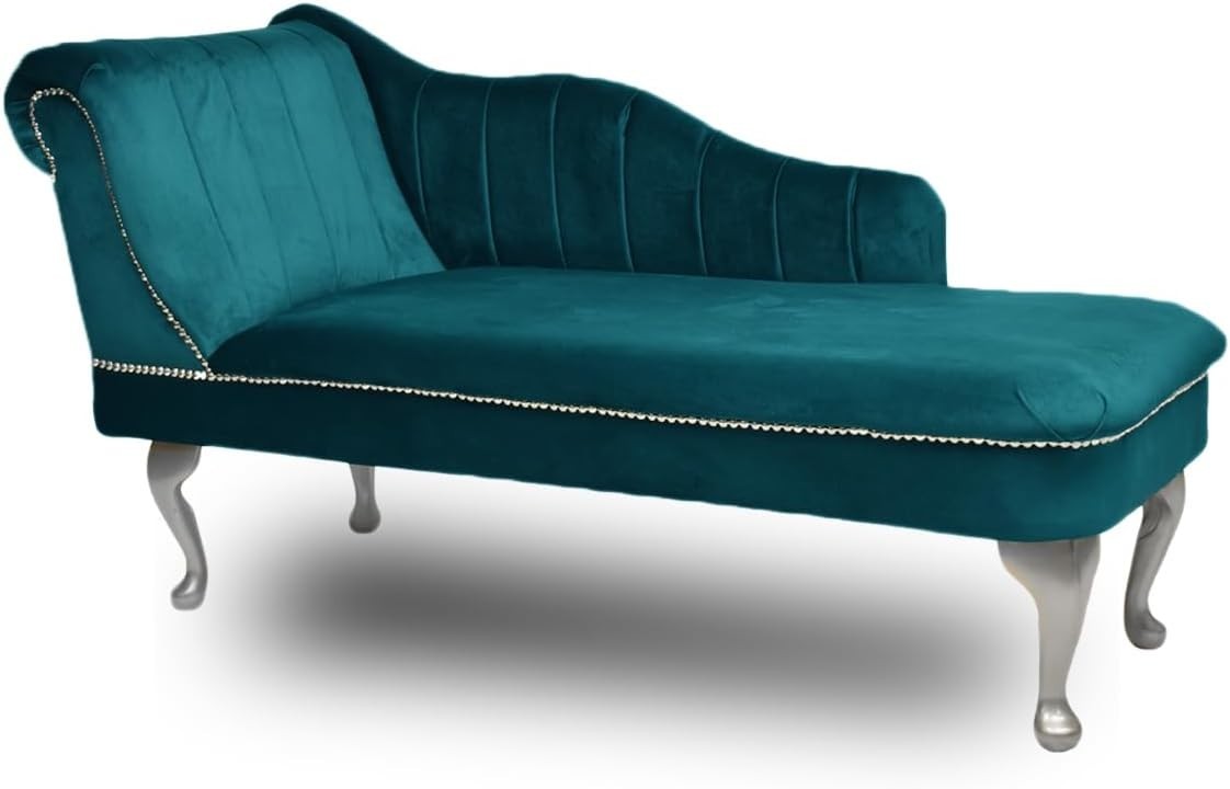 Velvet Chaise Lounge Left Hand Tufted Accent Sofa Chair Teal 133cm