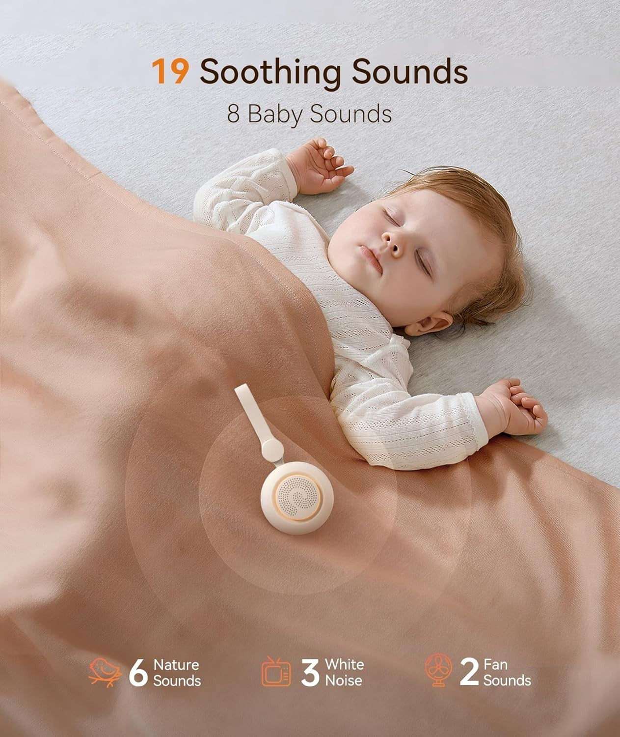 Portable Baby White Noise Machine | 19 Soothing Sounds, Night Light, Travel