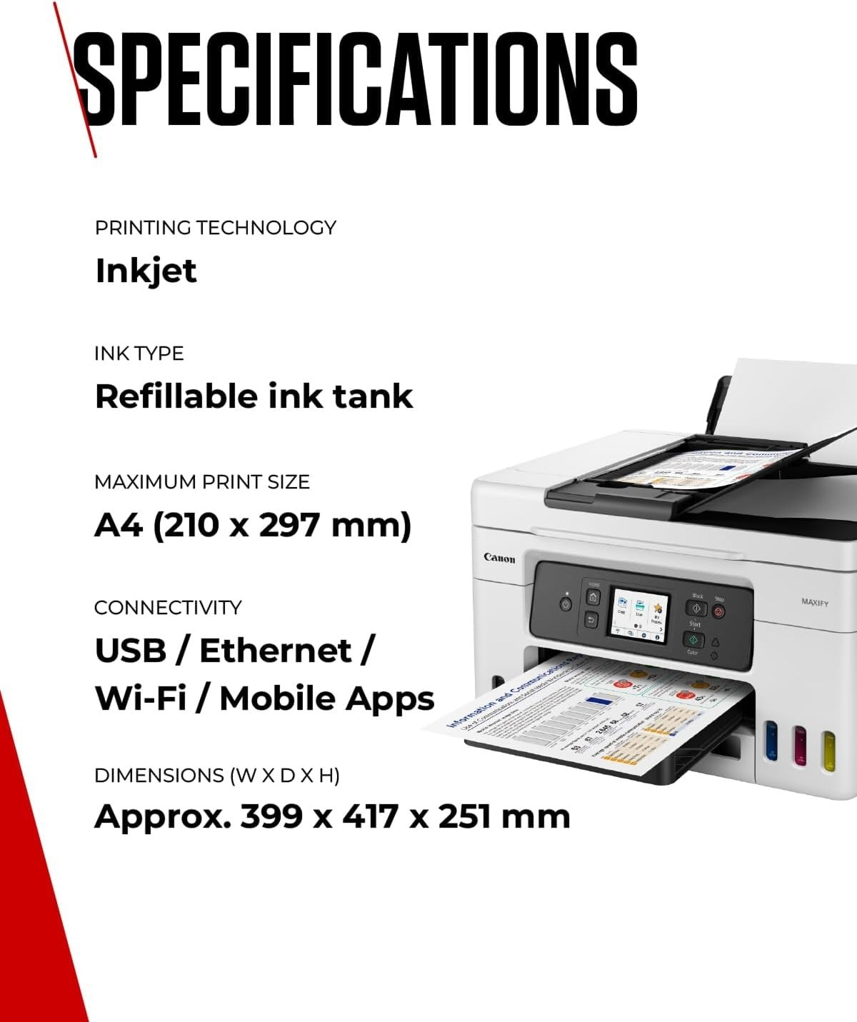A4 Colour All-in-One MegaTank Printer Wireless Fax Copier Scanner GX4050