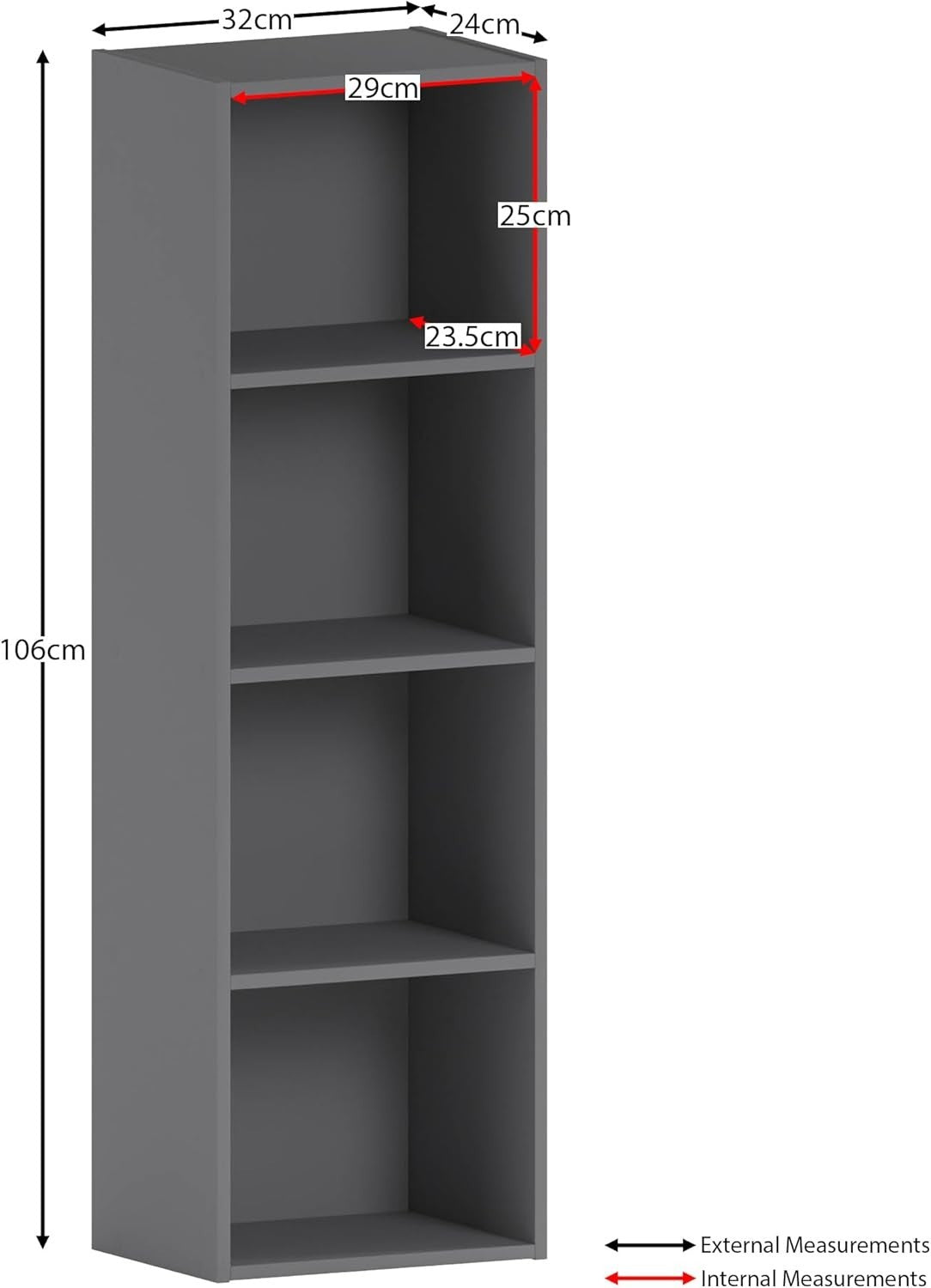 4 Tier Grey Wooden Cube Bookcase Small Storage Shelf for Living Room Office
