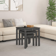 Grey Pine Wood Nesting Side End Tables Set of 2 Storage Living Room Furniture