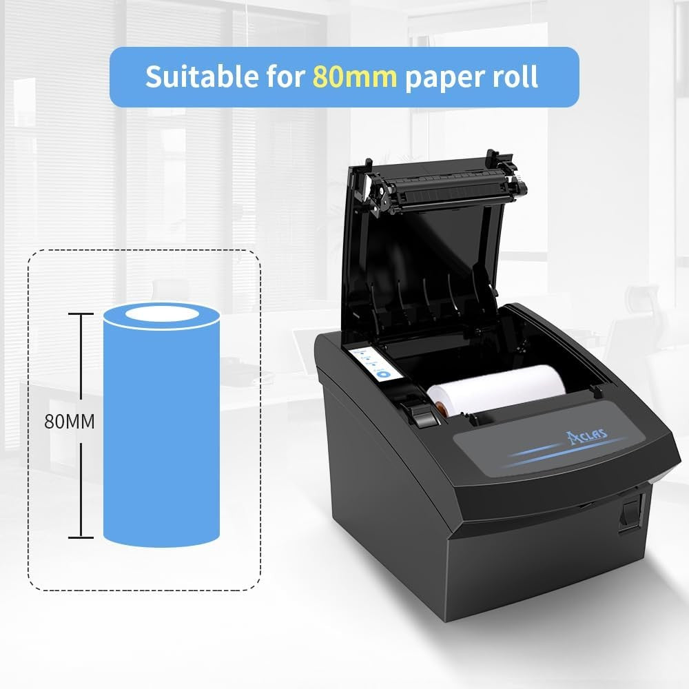 80mm Thermal Receipt Printer Auto Cutter USB Ethernet Black