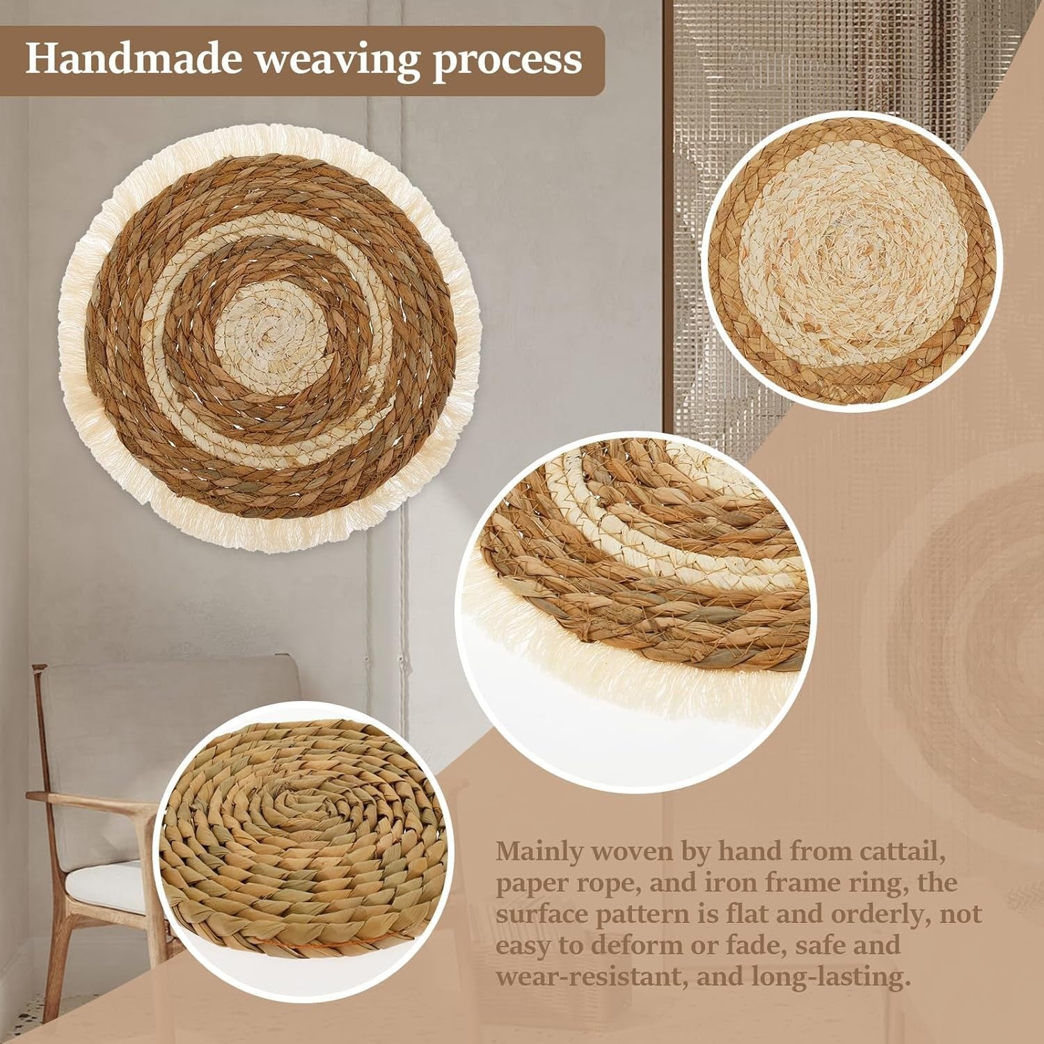 7pcs Boho Woven Wall Basket Decor Round Seagrass Set