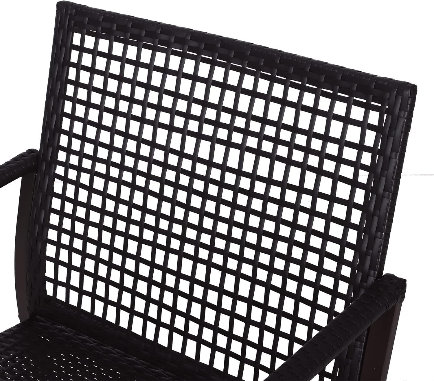 Rocking Rattan Bistro Set 3PC Armchairs Round Glass Table Cushioned Patio