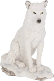 White Wolf Figurine 24cm Resin Ornament Nordic Animal Statue Hand Painted Decor