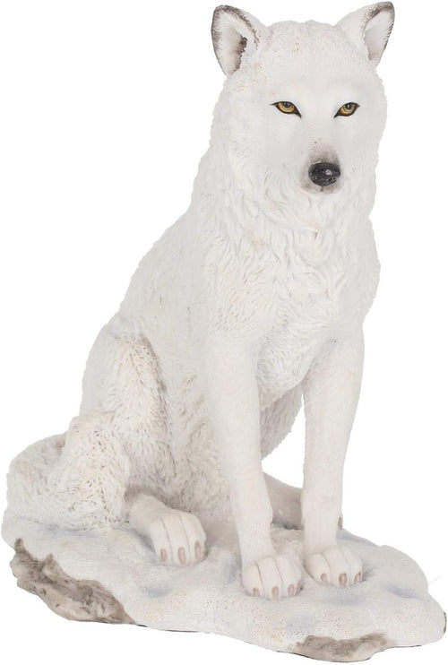 White Wolf Figurine 24cm Resin Ornament Nordic Animal Statue Hand Painted Decor