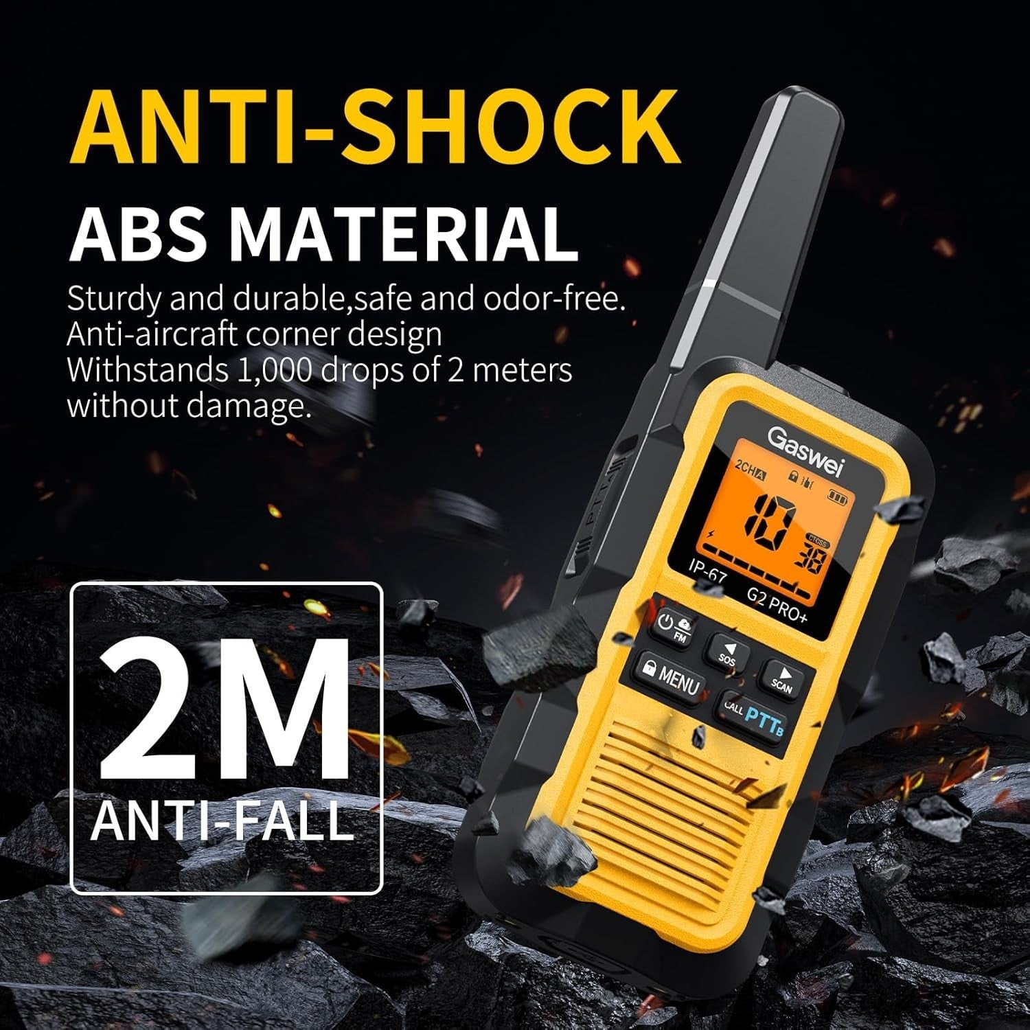 IP67 Waterproof Floating Walkie Talkies 2 Pack Dual PTT FM SOS VOX
