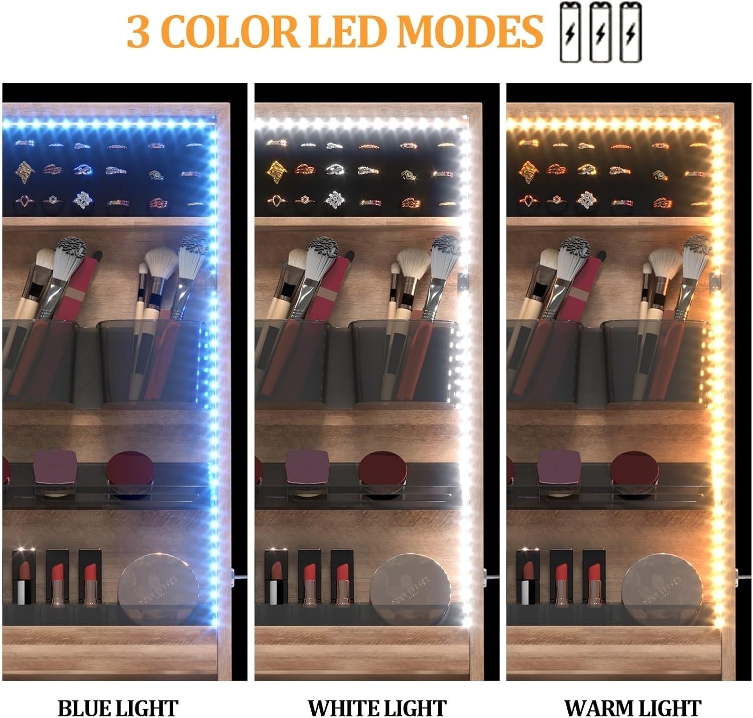 LED Full Length Jewelry Mirror Organizer Lockable Storage Armoire