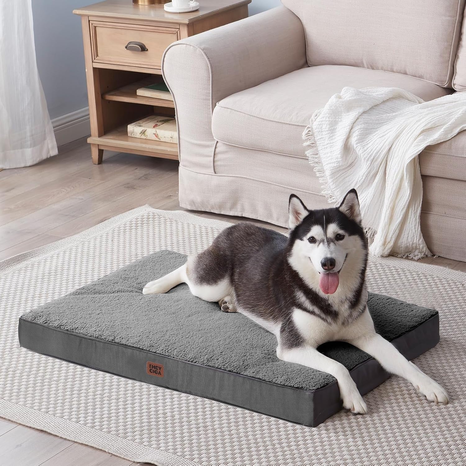 XXL Orthopedic Dog Bed Mattress 120x74x9cm Egg Crate Foam Grey Crate Mat